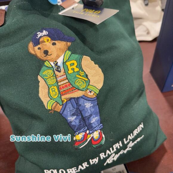 NWT Polo Ralph Lauren Cotton Twill Embroidered Field Jacket Bear Tote Bag Green - Picture 7 of 7